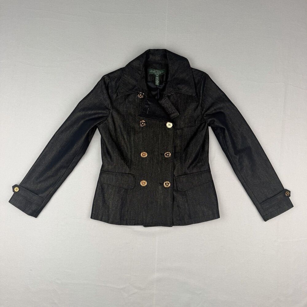 Ralph Lauren Denim Double Breasted Boyfriend Glitter Jean Jacket P/M